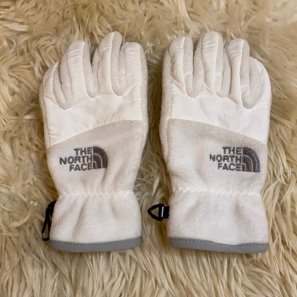 North Face kids white fleece gloves size M
